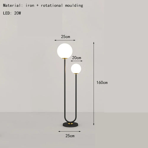 lampadaire simple en métal avec 3 gradations et verre