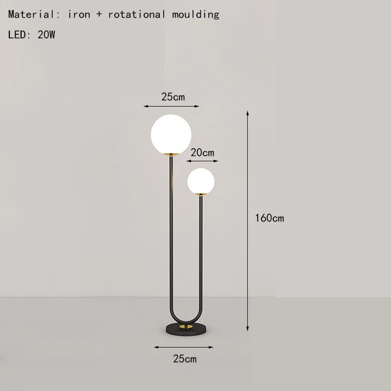 lampadaire simple en métal avec 3 gradations et verre