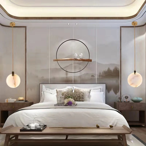 lustre led en marbre naturel avec fil réglable en laiton - vue 6 sur 10