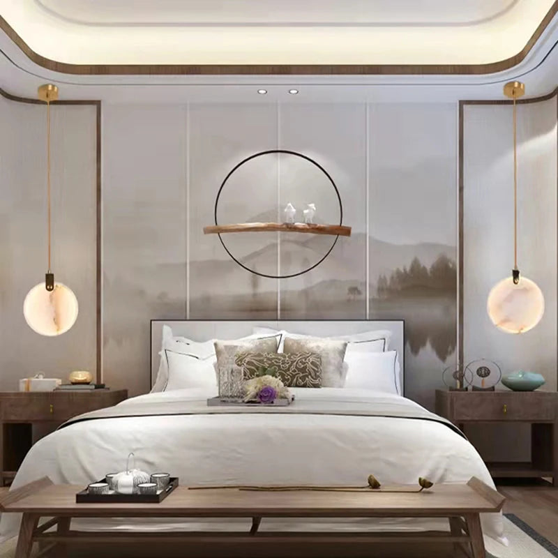 lustre led en marbre naturel avec fil réglable en laiton - vue 5 sur 10