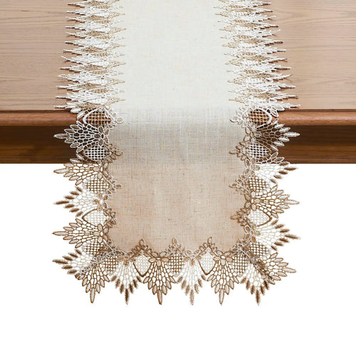 Chemin de table lin brodé style dentelle classique élégante - vue 2 sur 7