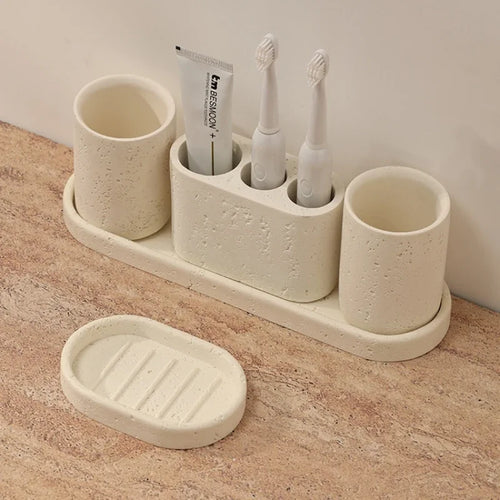 accessoires de salle de bain en grès pour rangement et décoration - vue 3 sur 12