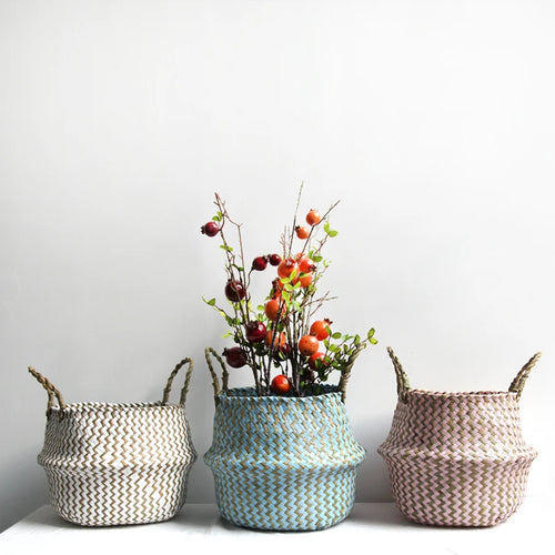 paniers de rangement en osier boho décor pliables faits main - vue 4 sur 8