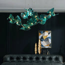 lustre artistique avec feuilles de verre suspendu led pour hôtel