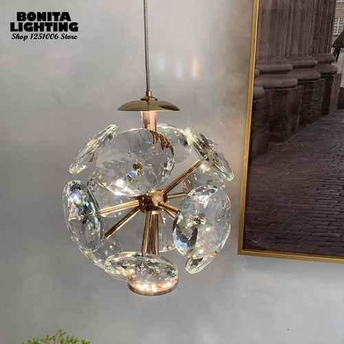 suspension moderne de luxe avec design en diamant lumineux - vue 3 sur 9