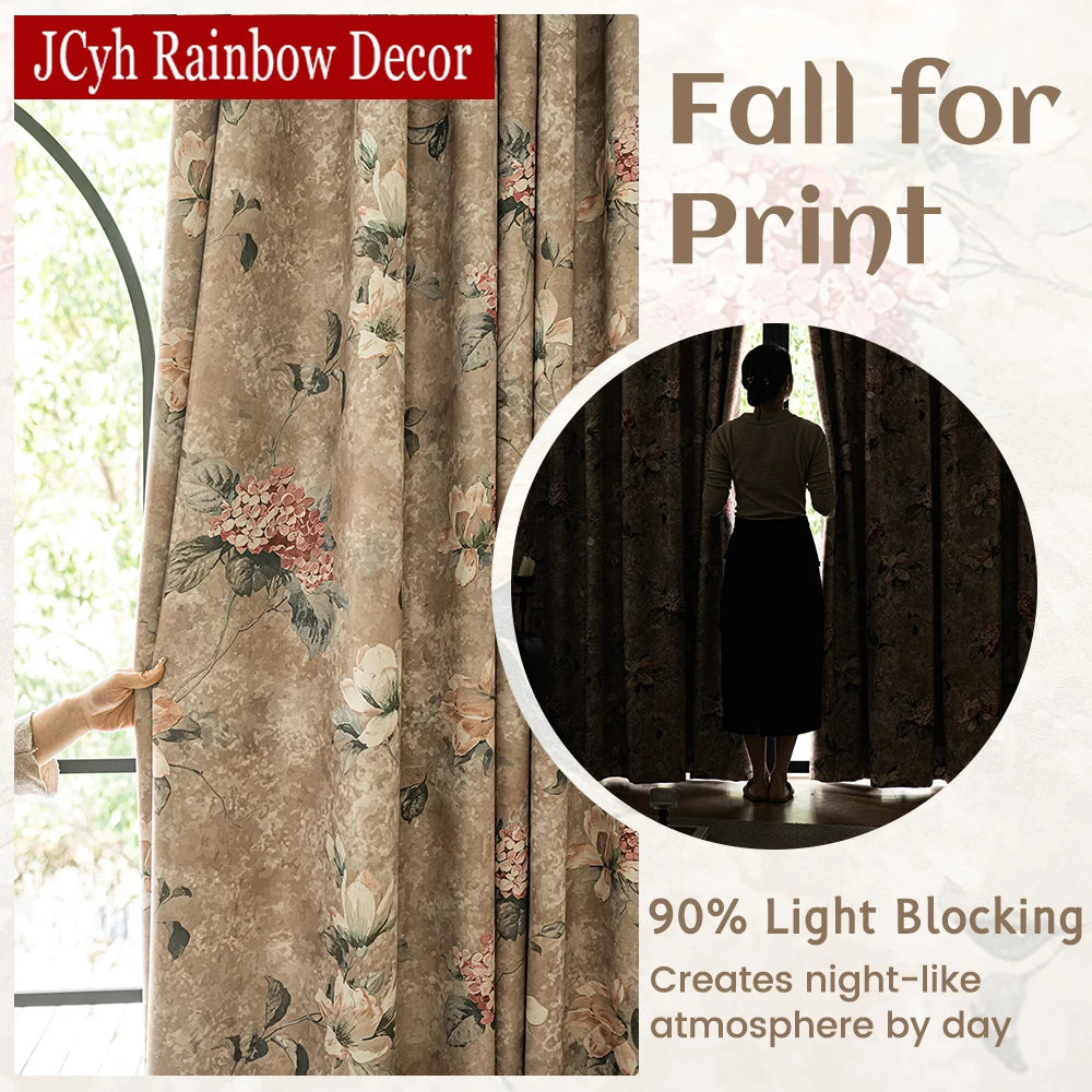 Rideau occultant floral style chinois traditionnel salon chambre
