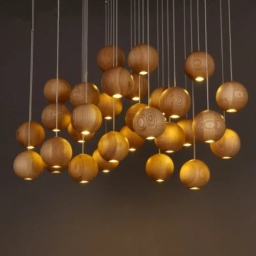 suspension lumineuse led moderne en bois gzmj avec plusieurs têtes - vue 4 sur 11