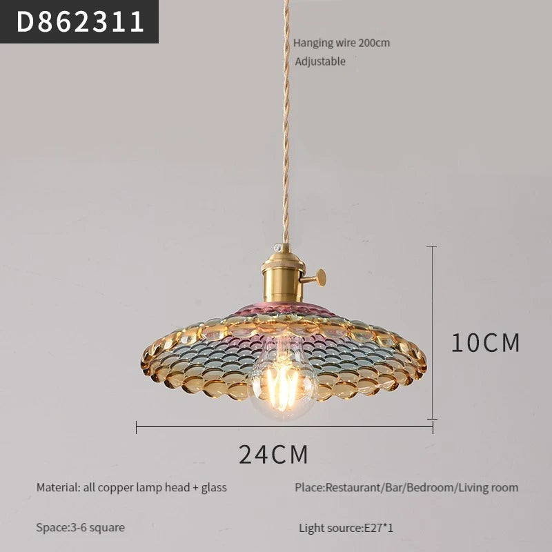 suspension moderne en laiton avec abat-jour rustique en verre de noyer - vue 16 sur 30