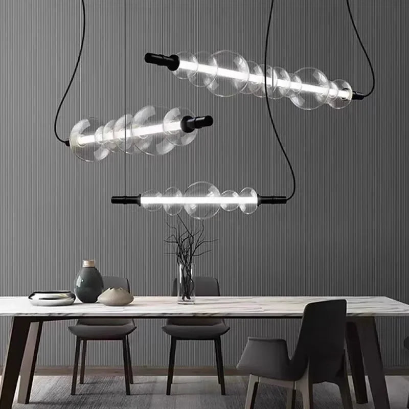 lustre moderne en bande de verre avec lumière led pour décoration maison - vue 4 sur 9