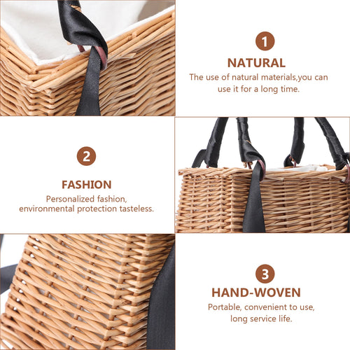 sac à main en paille avec panier à fleurs en rotin - vue 7 sur 8