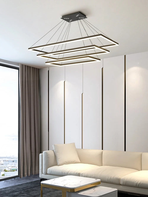 lustre led en aluminium fantaisie avec éclairage rectangulaire suspendu - vue 4 sur 11