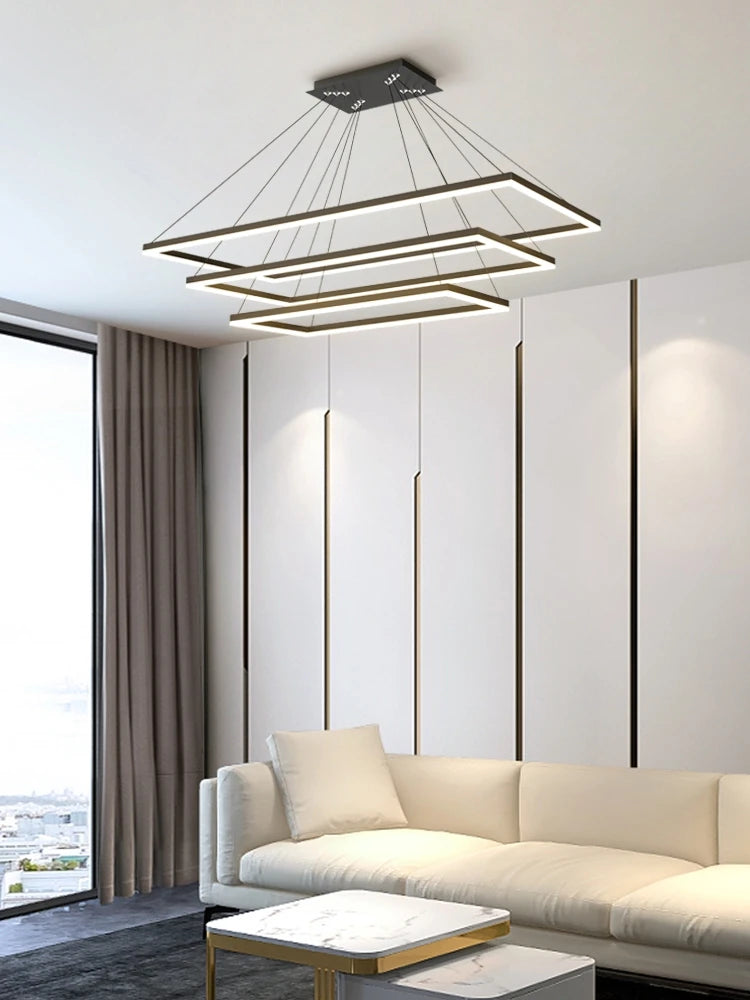 lustre led en aluminium fantaisie avec éclairage rectangulaire suspendu - vue 3 sur 11