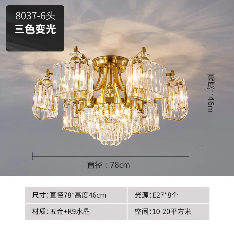plafonnier moderne en cristal doré avec éclairage led trois couleurs - vue 12 sur 13