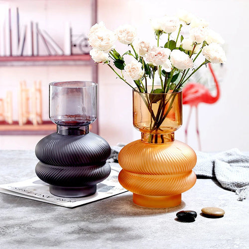 vase en verre dépoli à rayures pour décoration florale et hydroponique - vue 2 sur 12