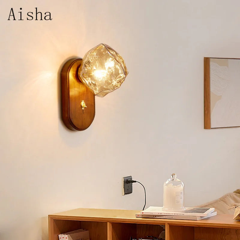 applique murale japonaise en bois minimaliste design glaçons - vue 3 sur 8