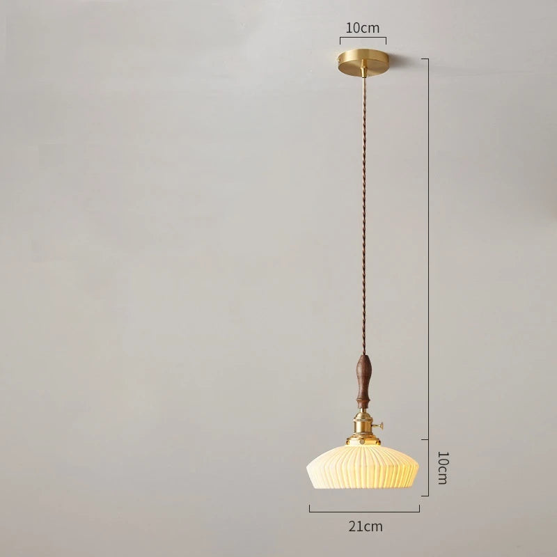 suspension moderne en céramique avec prise en cuivre et bois - vue 12 sur 30