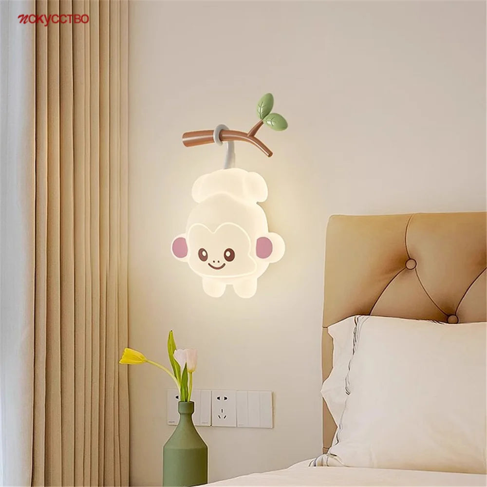applique murale singe cartoon lumineuse pour chambre d'enfants - vue 2 sur 9