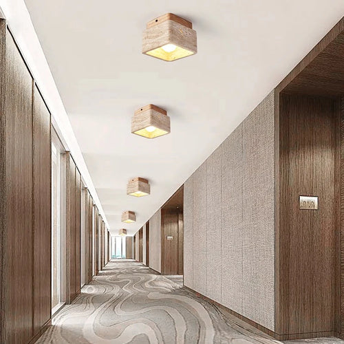 Plafonnier Led nordique moderne Downlight carré pierre bois crème Style Surface monté vers le bas lumière pour porche balcon couloir - vue 5 sur 7