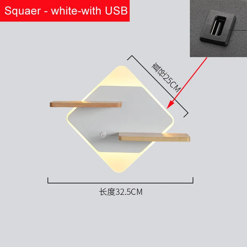 Applique murale led nordique avec étagère et chargeur usb - vue 8 sur 18