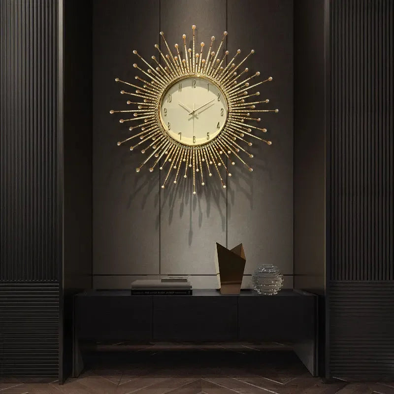 horloge murale de luxe en forme de soleil pour décoration moderne - vue 4 sur 10