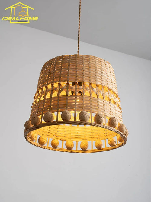 suspension moderne en bambou tissé style wabi-sabi zen décoratif - vue 3 sur 8