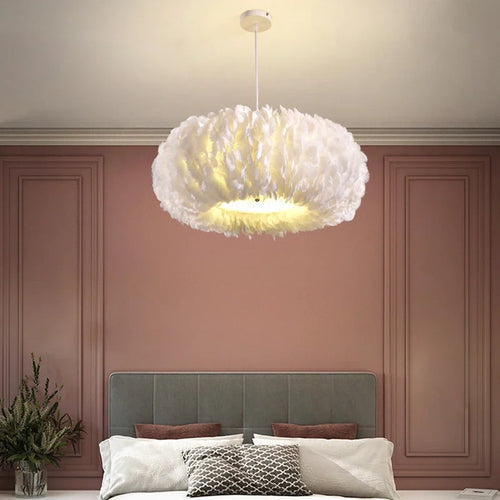 lustre led moderne avec plume décor pour éclairage intérieur - vue 2 sur 11