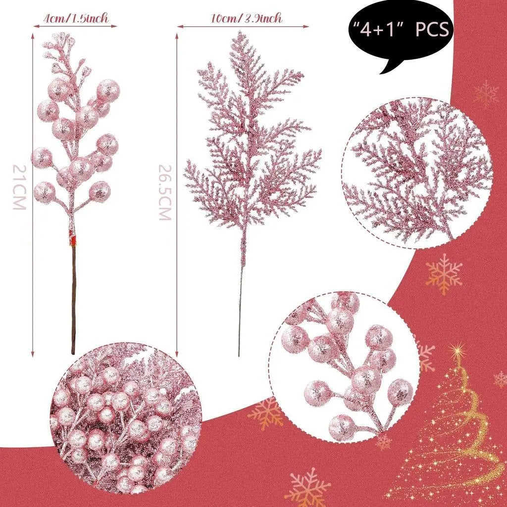 lot de 5 décorations de noël paillettes fleurs artificielles pour nouvel an 2025 - vue 3 sur 13