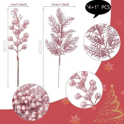lot de 5 décorations de noël paillettes fleurs artificielles pour nouvel an 2025 - vue 3 sur 13