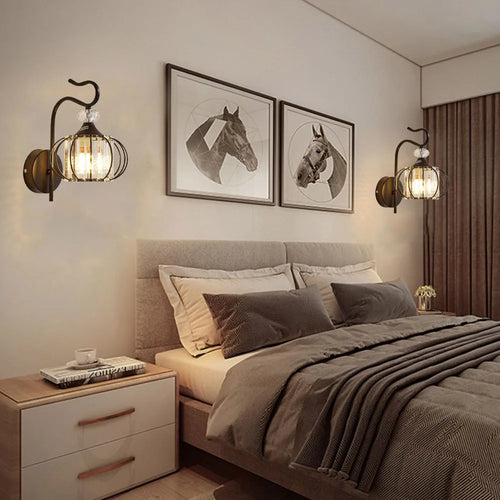 Glass wall lamp, iron art bedside lamp, simple accessories of living room, bedroom and dining room, E27 lamp - vue 5 sur 8