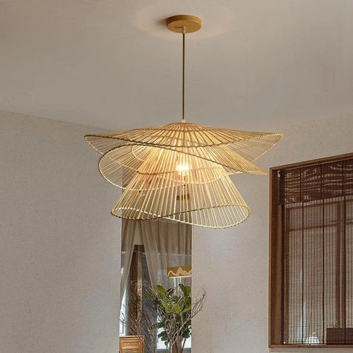 lustre en rotin fait à la main multi-étages moderne créatif - vue 3 sur 13
