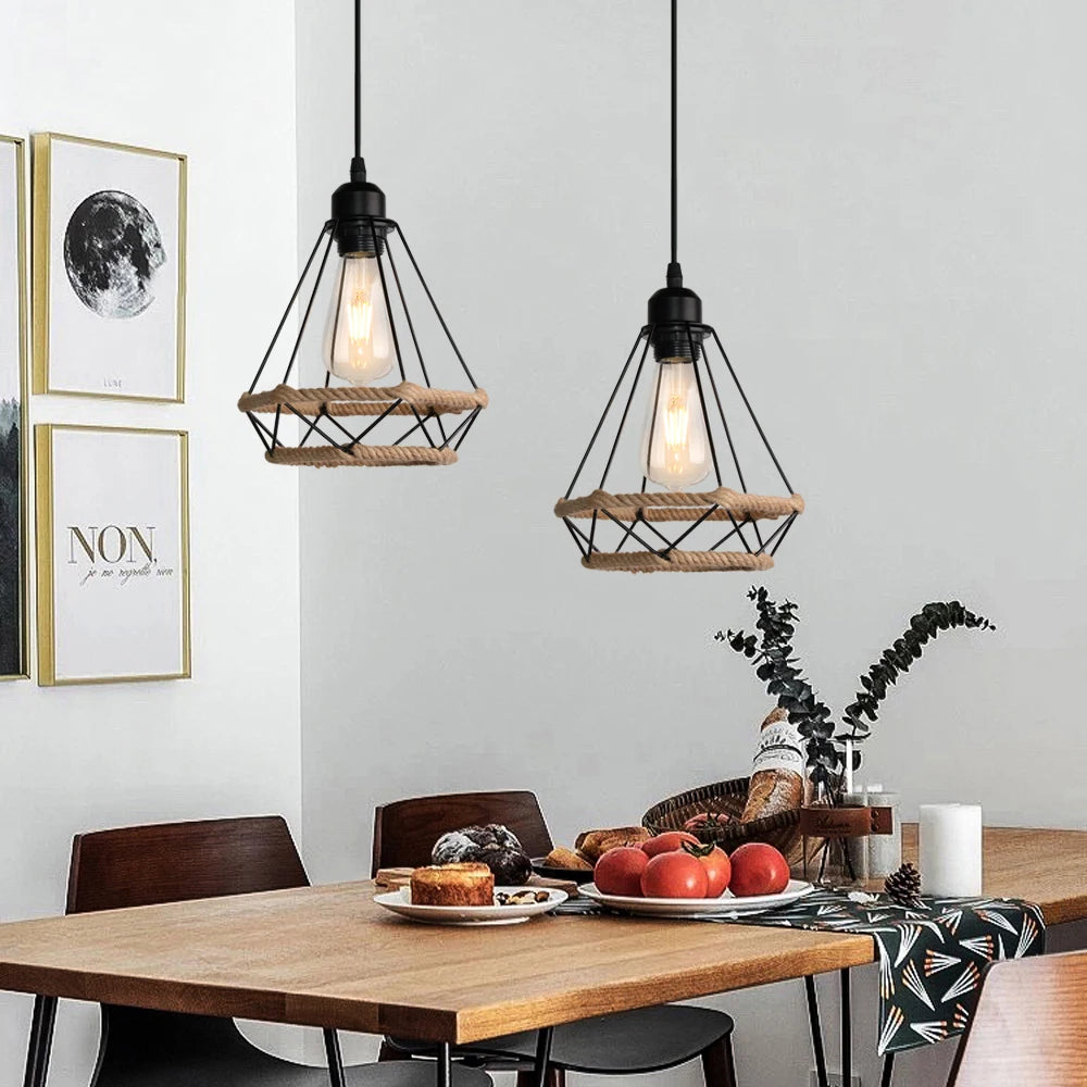 suspension moderne rétro industrielle en fer forgé pour éclairage intérieur - vue 3 sur 11