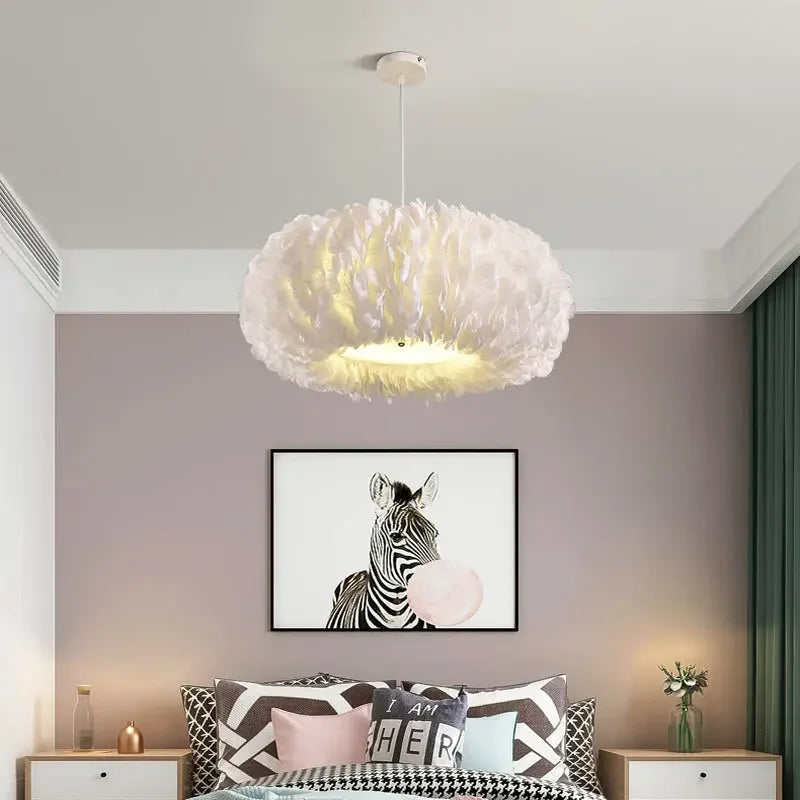 lustre led moderne avec plume décor pour éclairage intérieur - vue 4 sur 11