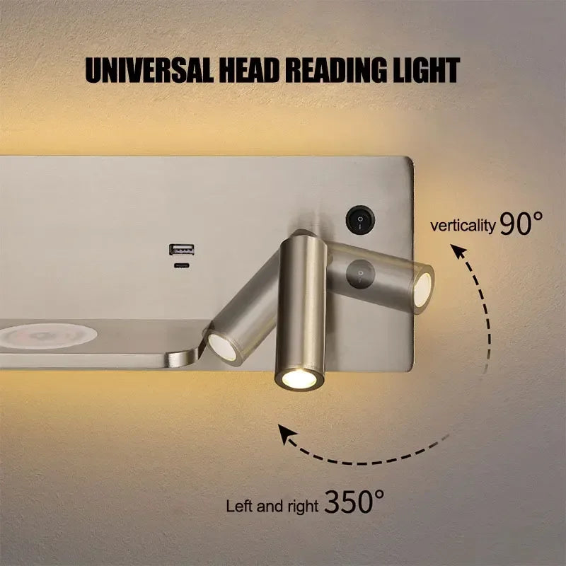 applique murale usb led sans fil luxe multi-fonction avec interrupteur - vue 5 sur 13