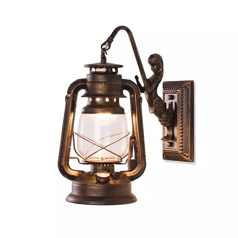 Retro Barn Lantern European Kerosene Wall Lamp Bedroom Bedside wall Lights,Wrought Iron glass Shade Restaurant Bar Aisle Sconce - vue 1 sur 9