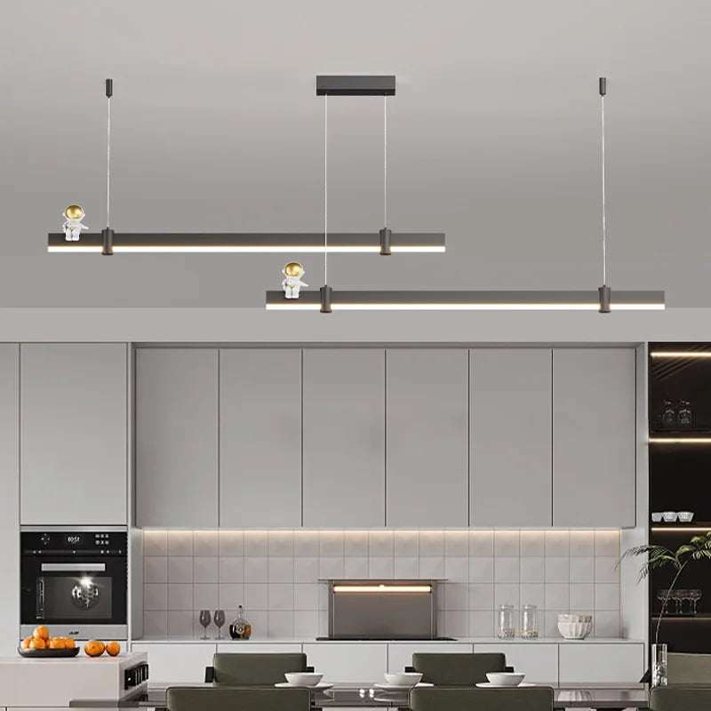 suspension led minimaliste moderne en acier brossé noir - vue 3 sur 12