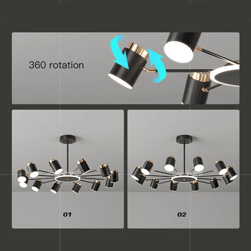 lustre moderne en design simple noir et or - vue 6 sur 9