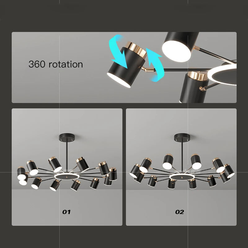 lustre moderne en design simple noir et or - vue 5 sur 9