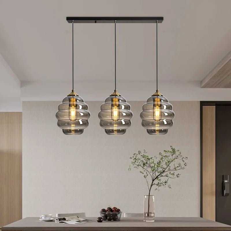 suspension moderne en verre teinté pour décoration intérieure - vue 6 sur 24