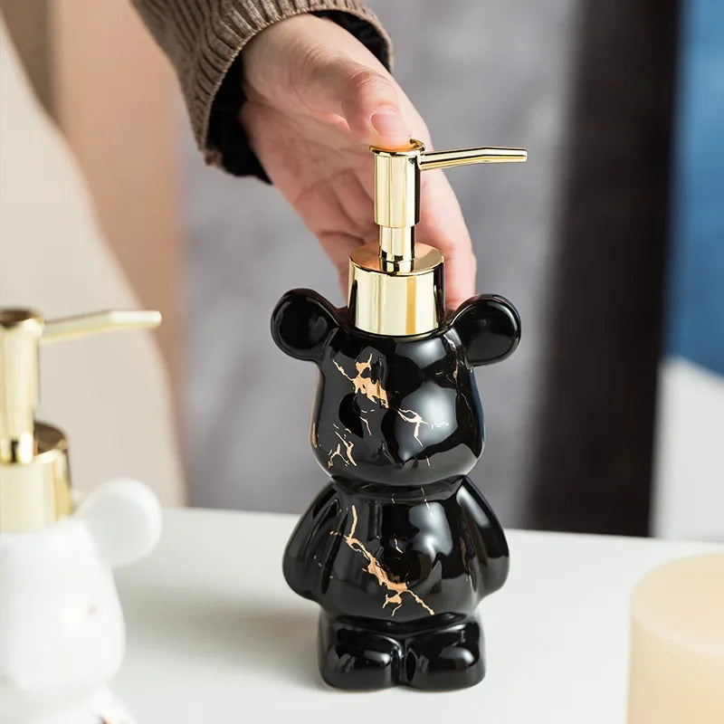 distributeur de savon en céramique ourson marbré pour salle de bain - vue 3 sur 7