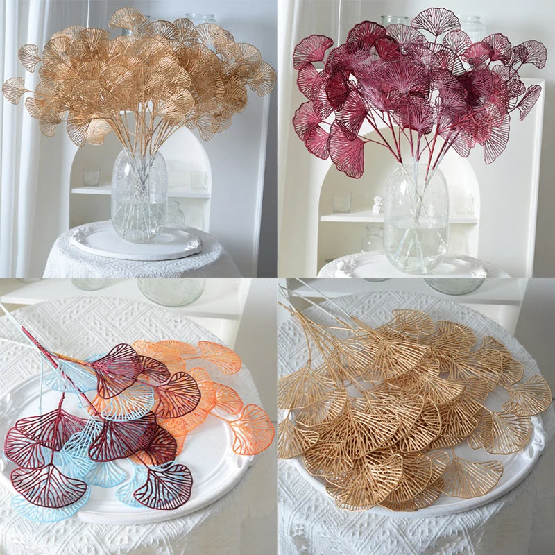 lot de feuilles artificielles ginkgo eucalyptus houx pour décoration florale - vue 1 sur 13