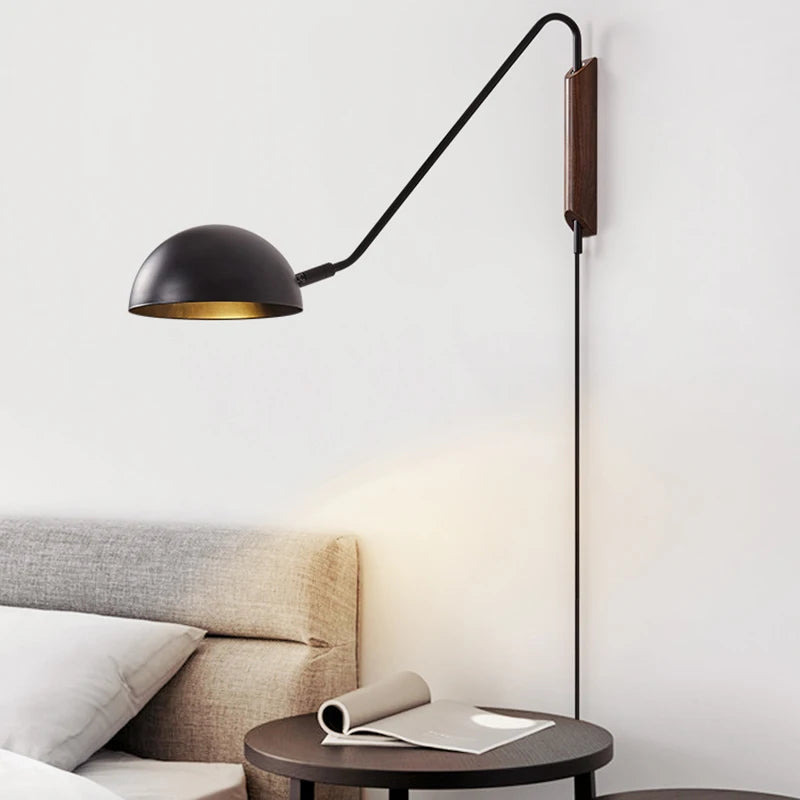 Nordic Bedroom Bedside Wall Lamps Plug In Wall Sconce Black White Iron Lampshade Swing Long Arms Wall Mounted Light E27 - vue 1 sur 14