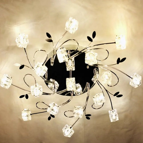 lustre moderne en métal chromé avec cristal et éclairage led - vue 7 sur 6