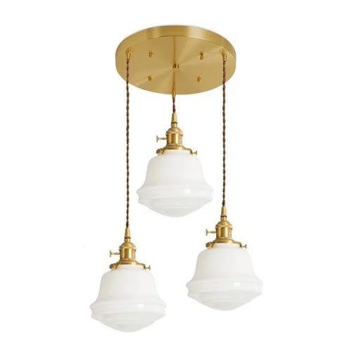 Suspension nordique moderne douille en cuivre abat-jour en verre blanc chambre salon suspension LED luminaires - vue 20 sur 30