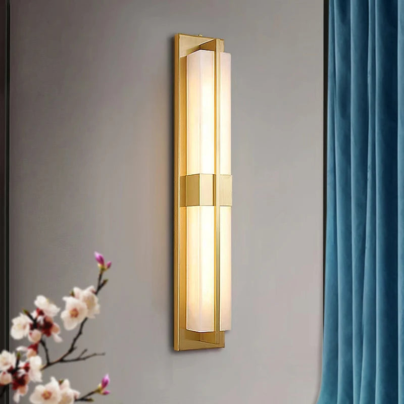 applique murale led en cuivre avec bande de marbre espagnole - vue 1 sur 12