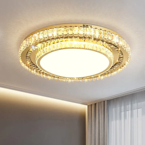 lustre de luxe rond en verre de cristal led moderne - vue 3 sur 11