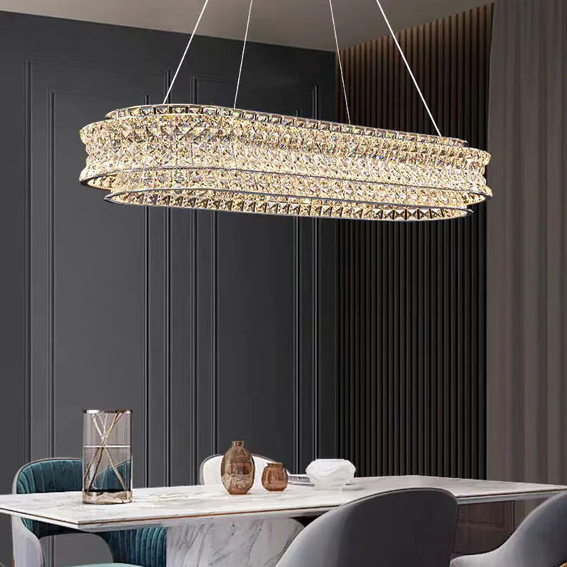 lustre moderne en cristal clair acier inoxydable intensité variable cordon réglable - vue 4 sur 9