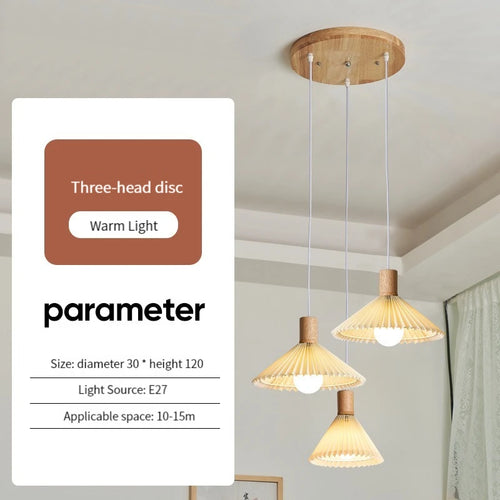 suspension moderne en tissu plissé avec base en bois - vue 11 sur 14