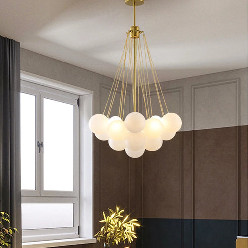 lustre moderne en métal avec boule en verre et bulles décoratives - vue 3 sur 14
