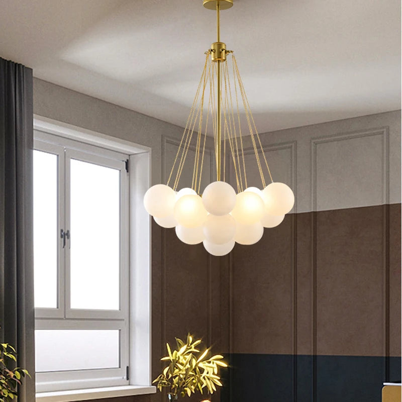 lustre moderne en métal avec boule en verre et bulles décoratives - vue 3 sur 14