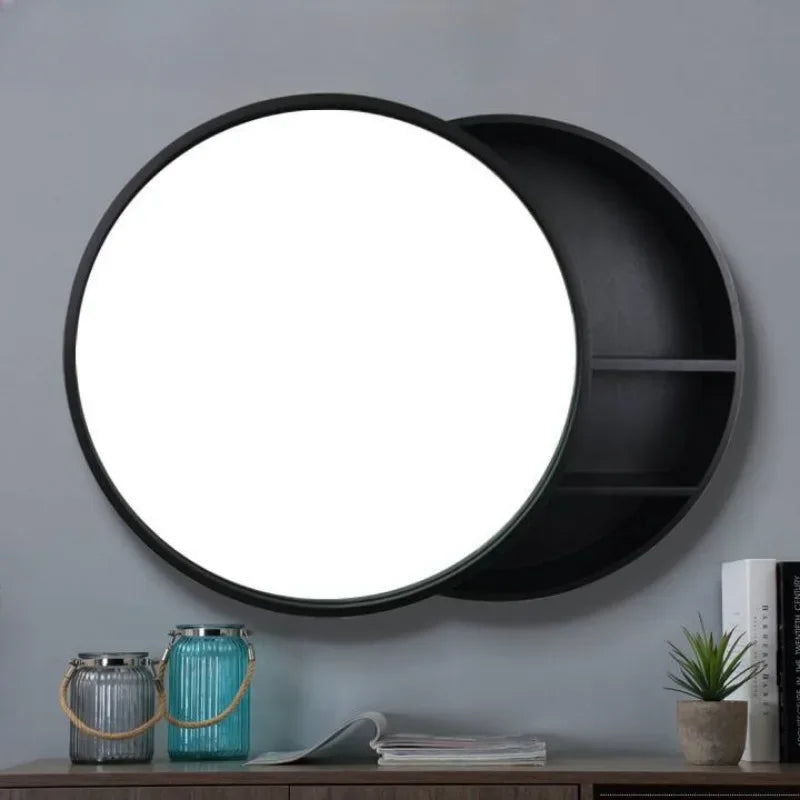 armoire de rangement murale avec miroir décoratif rond - vue 4 sur 8